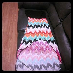 Colorful strapless high low dress